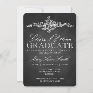 Vintage Chalkboard Graduation Party Black Invitation