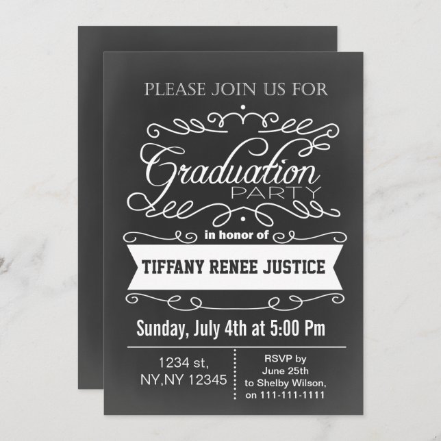 Vintage Chalkboard Graduation party Invitation (Front/Back)