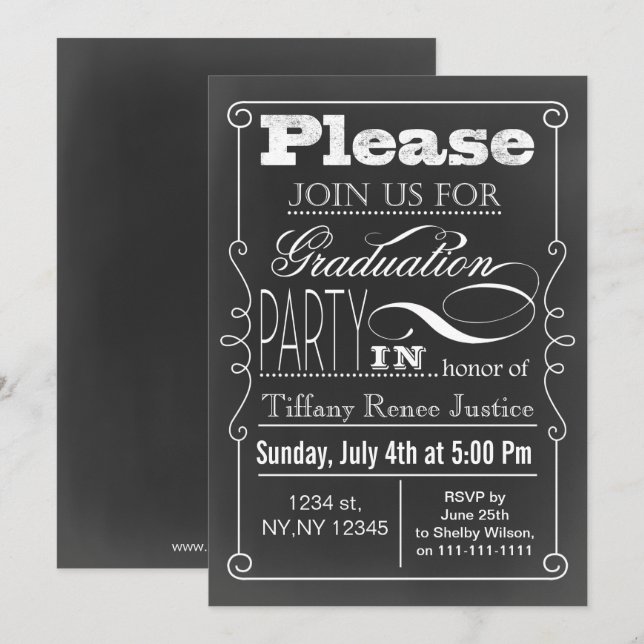Vintage Chalkboard Graduation party Invitation (Front/Back)
