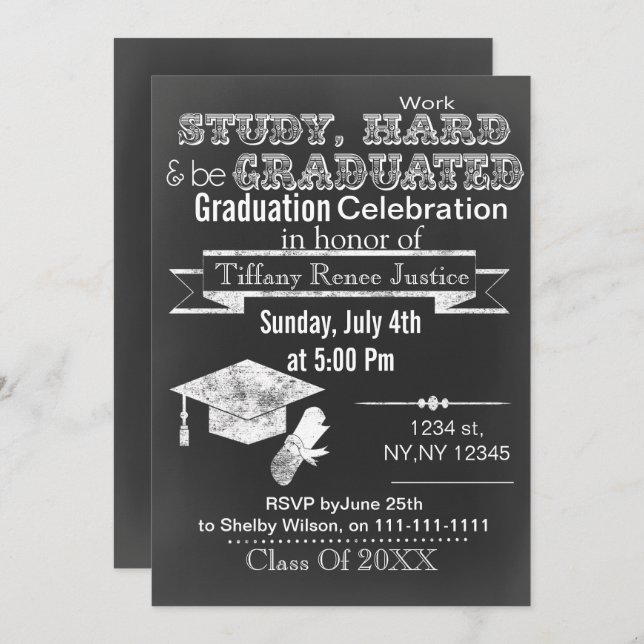 Vintage Chalkboard Graduation party Invitation (Front/Back)