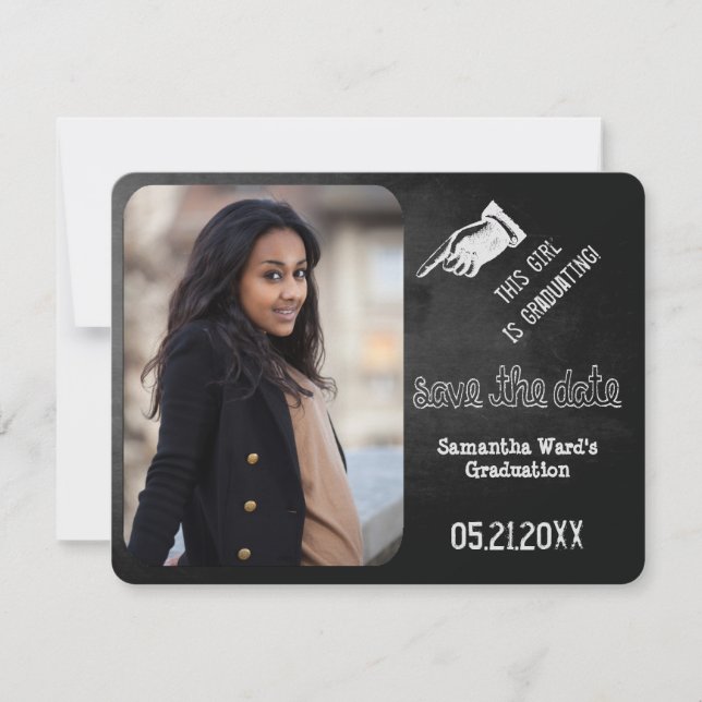 Vintage Chalkboard Graduation Photo Save The Date (Front)