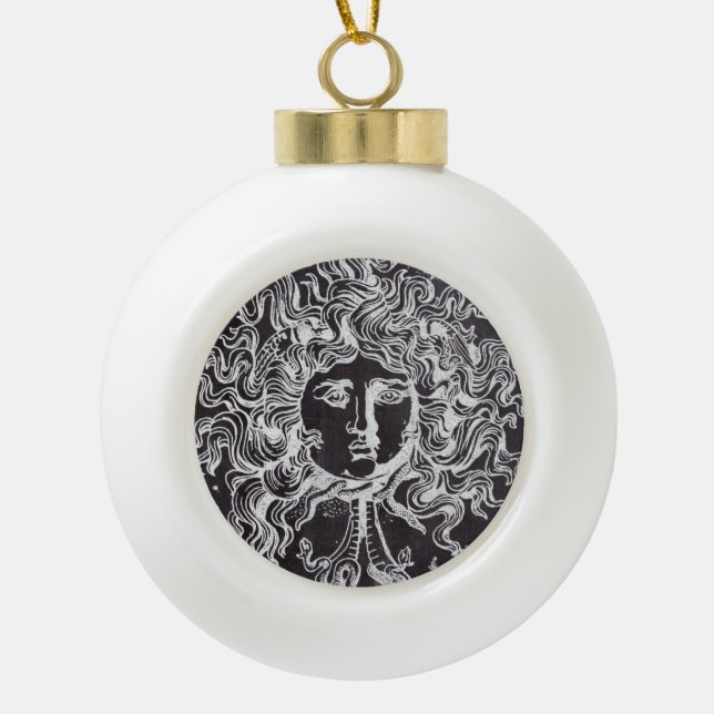 vintage chalkboard Greek mythology Gorgon medusa Ceramic Ball Christmas Ornament (Front)