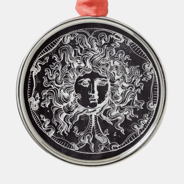 vintage chalkboard Greek mythology Gorgon medusa Metal Tree Decoration (Front)