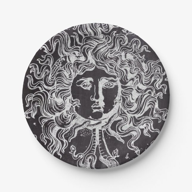 vintage chalkboard Greek mythology Gorgon medusa Paper Plate (Front)