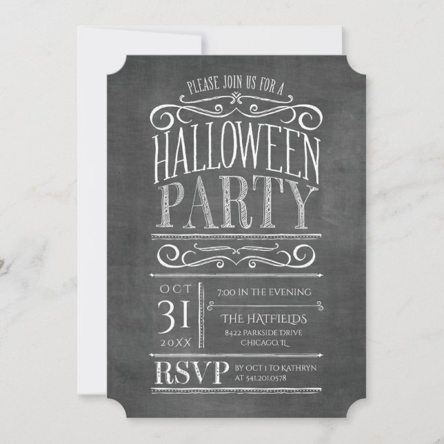 Vintage Chalkboard Halloween Party Invite (Front)