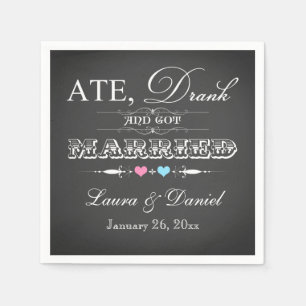 Vintage Chalkboard, Hearts Wedding Napkins