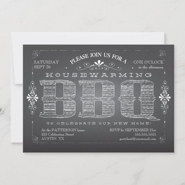 Vintage Chalkboard Housewarming BBQ Invitation (Front)