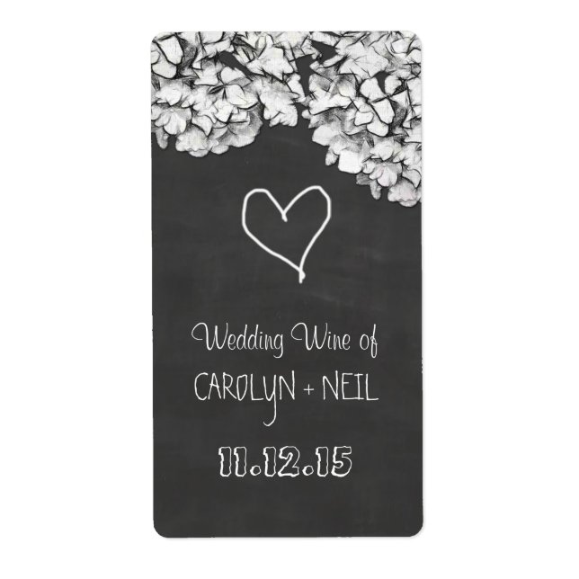 Vintage Chalkboard Hydrangea Flowers Wedding Wine (Front)
