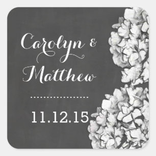 Vintage Chalkboard Hydrangea Wedding Favour 2 Square Sticker