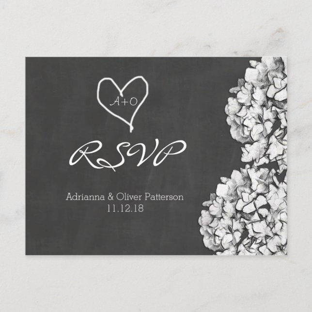 Vintage Chalkboard Hydrangea Wedding RSVP Invitation Postcard (Front)