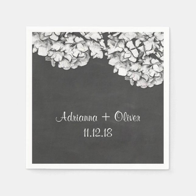 Vintage Chalkboard Hydrangeas Floral Wedding Napkin (Front)