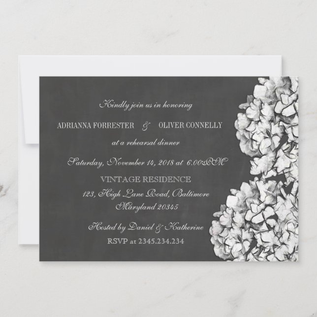 Vintage Chalkboard Hydrangeas Rehearsal Dinner 2 Invitation (Front)