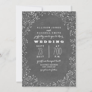 Vintage Chalkboard Inspired Baby's Breath Wedding Invitation