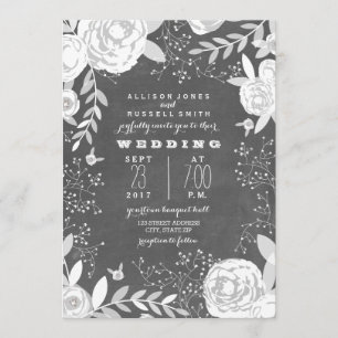 Vintage Chalkboard Inspired Garden Wedding Invitation
