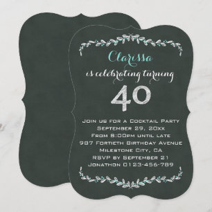 Vintage Chalkboard Laurel 40th Birthday Party Invitation