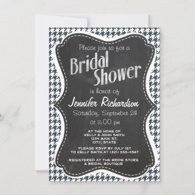 Vintage Chalkboard look Charcoal Colour Houndstoot Invitation (Front)