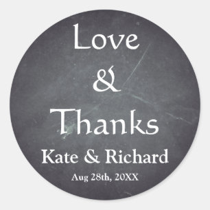 Vintage Chalkboard Love and Thanks Favour Classic Round Sticker