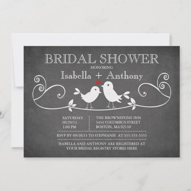 Vintage Chalkboard Love Birds Bridal Shower Invitation (Front)