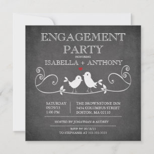 Vintage Chalkboard Love Birds ENGAGEMENT Party Invitation