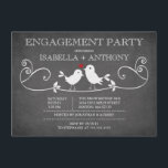 Vintage Chalkboard Love Birds ENGAGEMENT Party Invitation<br><div class="desc">Trendy vintage chalkboard Love birds engagement Party invitation featuring a popular blackboard chalkboard with a cute pair of love birds with a heart sitting on a fancy flourish branch. For an extra special touch the back of our invitations coordinate with our front design. Perfect modern & popular chalkboard engagement They're...</div>