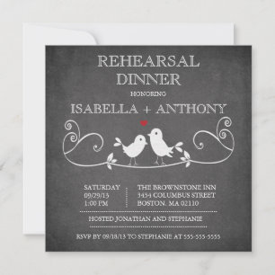 Vintage Chalkboard Love Birds Rehearsal Dinner Invitation