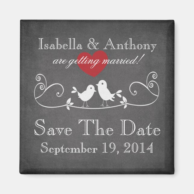 Vintage Chalkboard Love Birds Save The Date Magnet (Front)