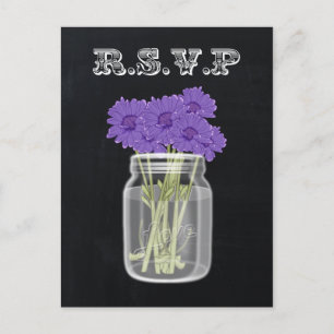 Vintage Chalkboard Mason Jar floral rsvp Invitation Postcard