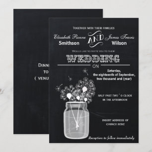 Vintage Chalkboard Mason Jar floral wedding Invitation