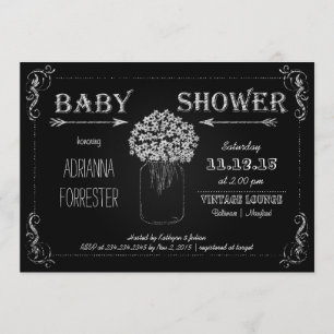 Vintage Chalkboard MasonJar Flowers Baby Shower Invitation