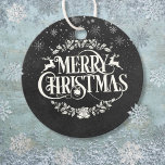Vintage Chalkboard Merry Christmas Snowflakes  Favour Tags<br><div class="desc">A  black and white Christmas gift tag featuring falling snowflakes and a beautiful typographic Merry Christmas design on a vintage chalkboard background. The back has a panel for you to write your special season's message. Designed by Thisisnotme©</div>