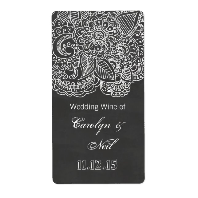 Vintage Chalkboard Paisley Wedding Wine (Front)