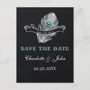 Vintage Chalkboard peacock save the Date Announcement Postcard
