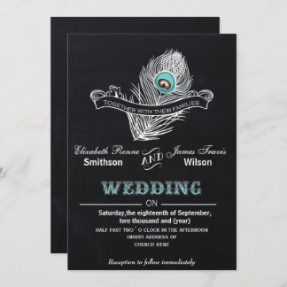 Vintage Chalkboard peacock wedding invite
