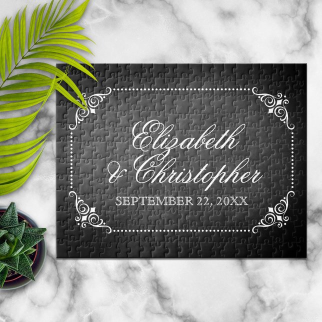 Vintage Chalkboard Personalised Wedding Date Jigsaw Puzzle (Creator Uploaded)