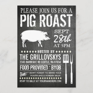 Vintage Chalkboard Pig Roast Invitation