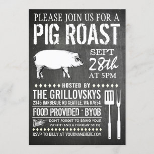 Vintage Chalkboard Pig Roast Invitation