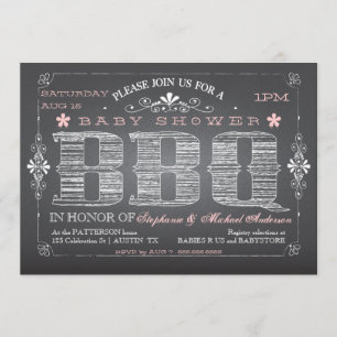 Vintage Chalkboard Pink Baby Shower BBQ Invitation