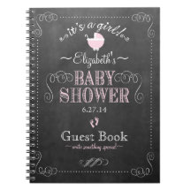 Vintage Chalkboard Pink Baby Shower Guest Book-
