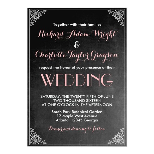 Vintage Chalkboard Pink Grey Wedding Invitation