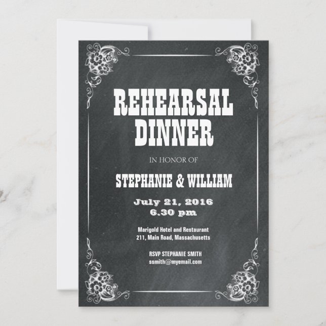 Vintage Chalkboard Rehearsal Dinner Card (Front)