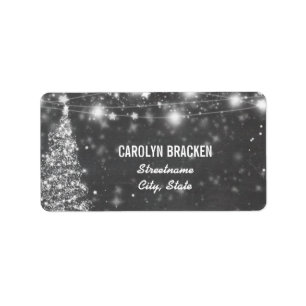 Vintage Chalkboard Shimmering Stars Christmas Tree Label