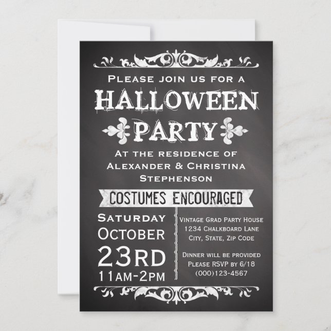 Vintage Chalkboard Sign Halloween Party Invitation (Front)