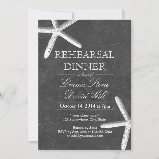 Vintage Chalkboard Starfish Rehearsal Dinner Invitation (Front)