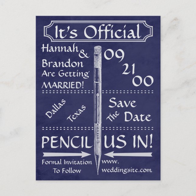 Vintage Chalkboard Style Save The Date / Invite (Front)