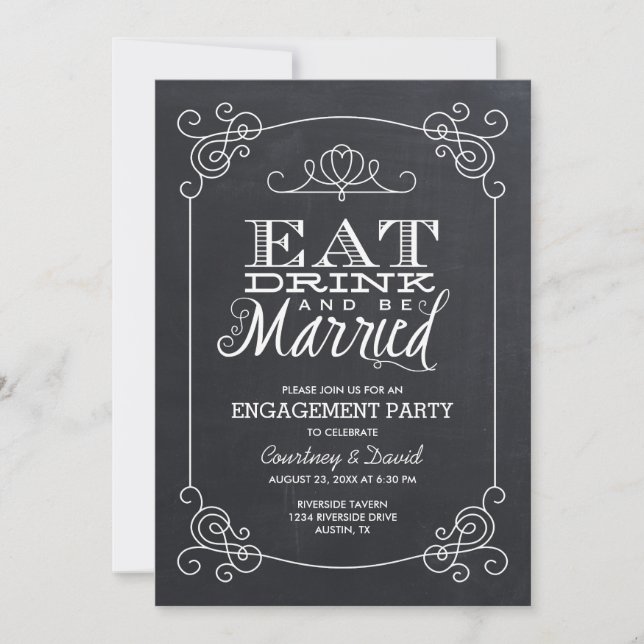 Vintage Chalkboard Typography Engagement Party Invitation (Front)