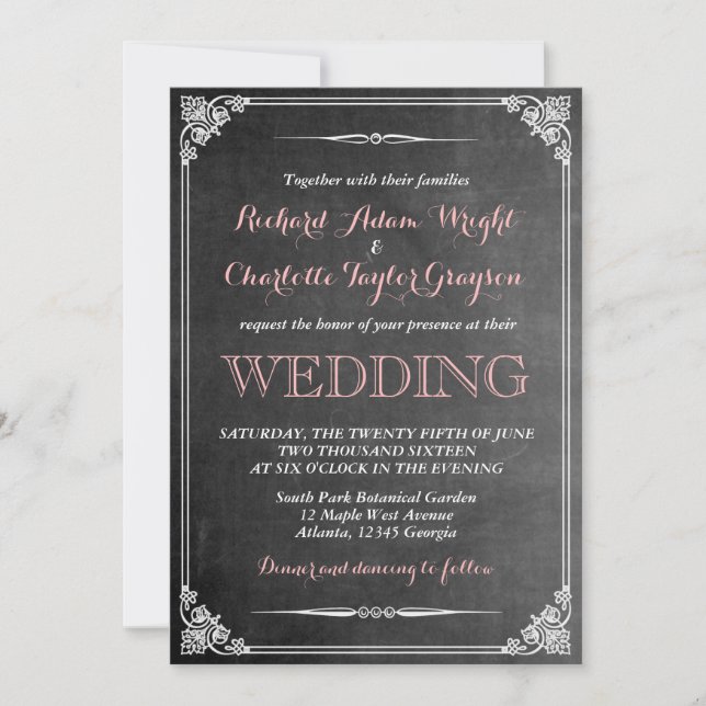 Vintage Chalkboard Victorian Wedding Invitation (Front)