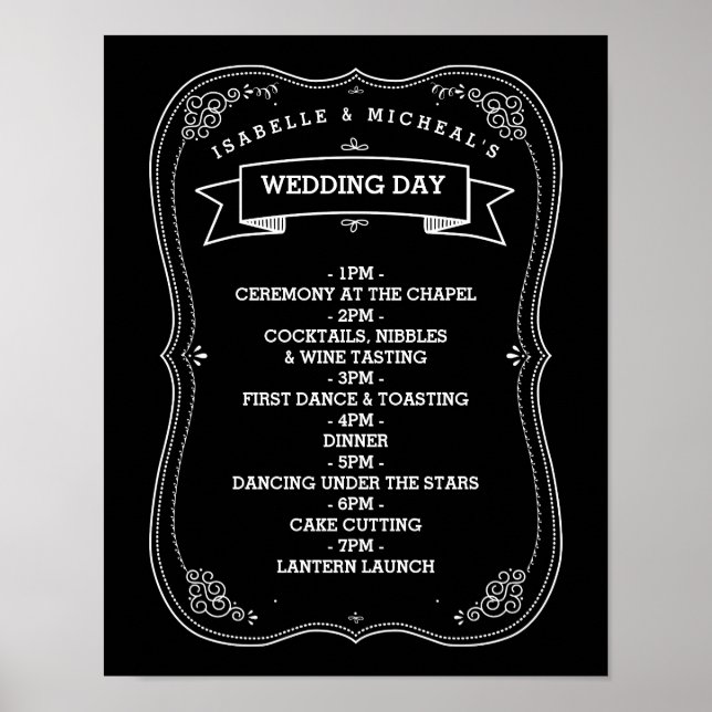 Vintage Chalkboard Wedding Day of Schedule Poster (Front)