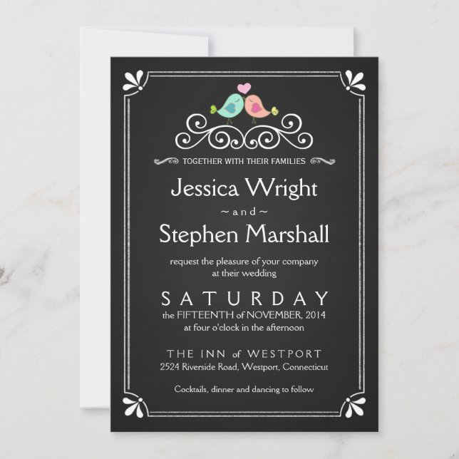 Vintage Chalkboard Wedding Love Birds Invite (Front)