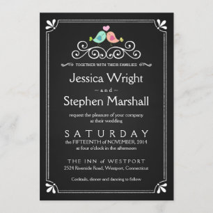 Vintage Chalkboard Wedding Love Birds Invite