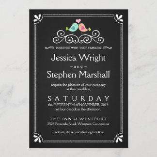 Vintage Chalkboard Wedding Love Birds Invite